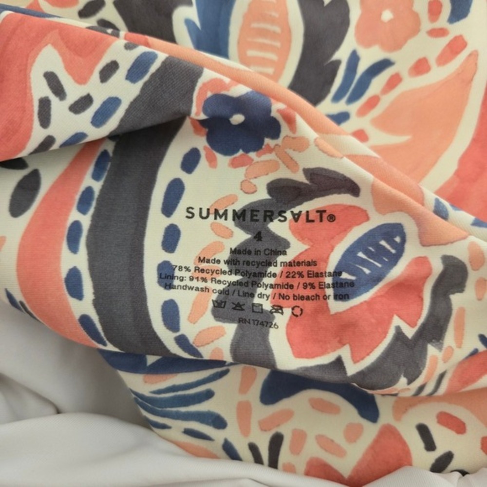 summersalt Asymmetric One-Shoulder Paisley One-Piece in Coral, Navy & Cream - Picture 5 of 5
